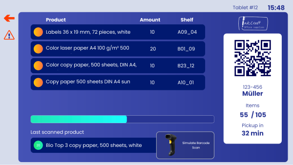Paperless order picking - Warehouse logistics with tablet, digital scales, and label printer